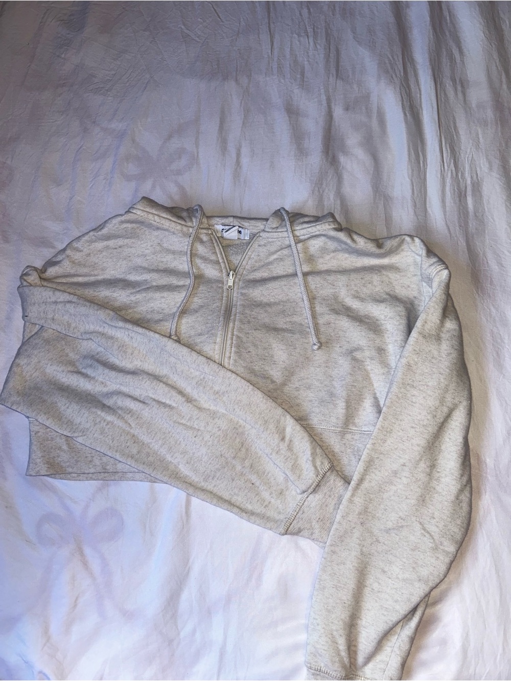 refuge Oversized Heathered Light Gray Cropped Zip Hoodie